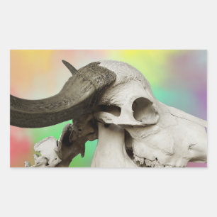 Buffalo Skull on a Watercolor Background Rectangular Sticker
