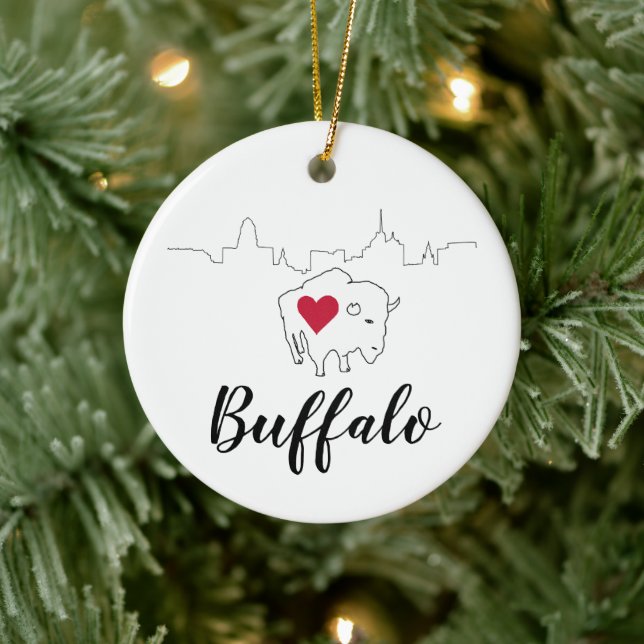 Buffalo Skyline Illustration Art Ceramic Ornament (Tree)