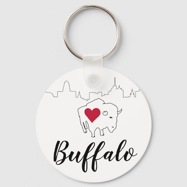 Buffalo Skyline Illustration Art Key Ring (Front)