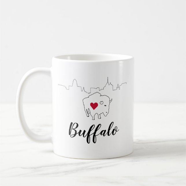 Buffalo Skyline Illustration Coffee Mug (Left)