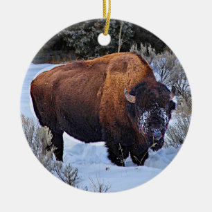 Buffalo Snow Photo Ceramic Ornament