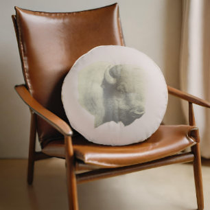 Buffalo Spirit Animal Original Art Round Cushion
