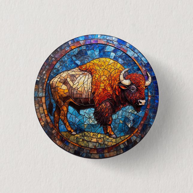Buffalo Stained Glass Artwork 3 Cm Round Badge (Front)