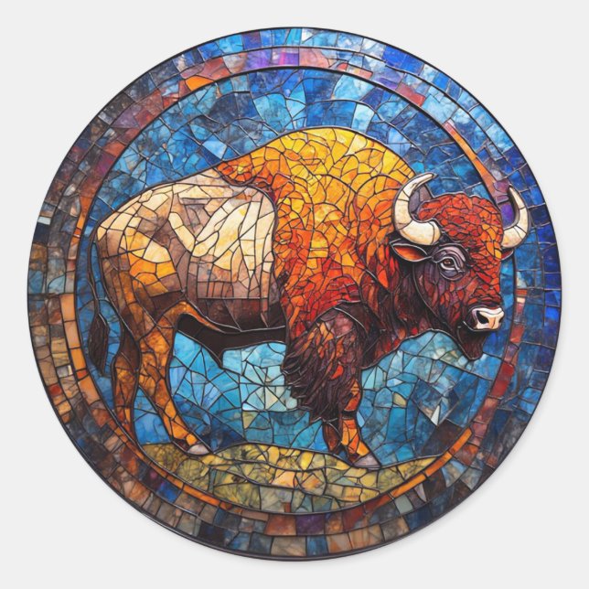 Buffalo Stained Glass Artwork Classic Round Sticker (Front)