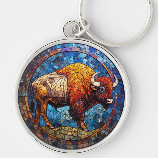 Buffalo Stained Glass Artwork Key Ring (Front)