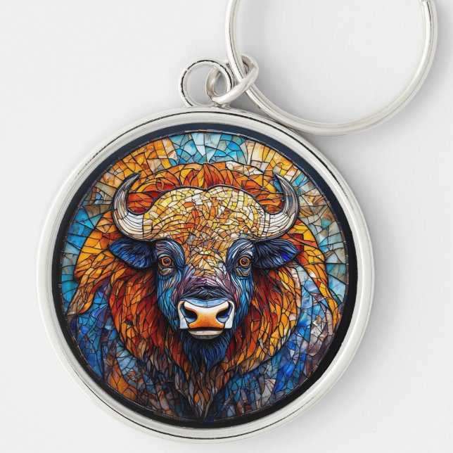 Buffalo Stained Glass Artwork Key Ring (Front)