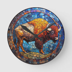 Buffalo Stained Glass Artwork Round Clock
