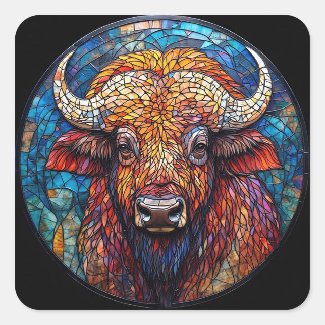 Buffalo Stained Glass Artwork Square Sticker (Front)