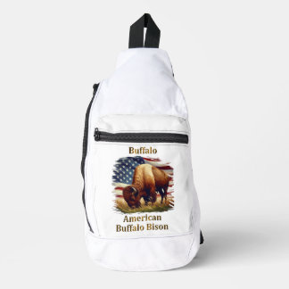 Buffalo Standing in Front of American Flag Sling Bag