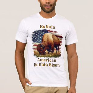 Buffalo Standing in Front of American Flag T-Shirt