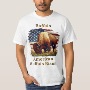 Buffalo Standing in Front of American Flag T-Shirt