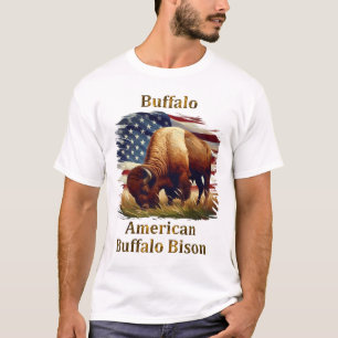 Buffalo Standing in Front of American Flag T-Shirt