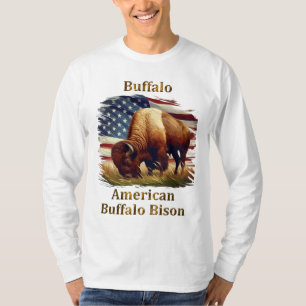 Buffalo Standing in Front of American Flag T-Shirt