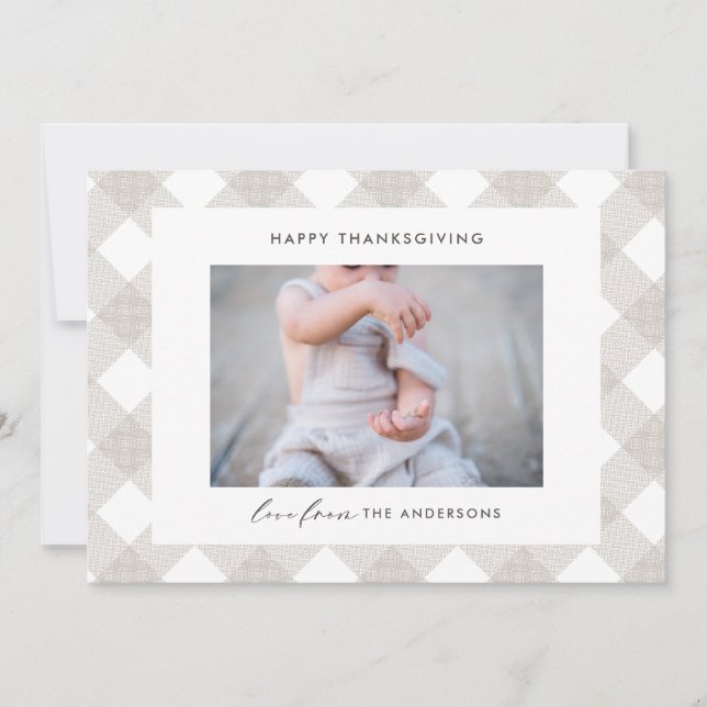 Buffalo tartan modern natural 1 photo thanksgiving holiday card (Front)