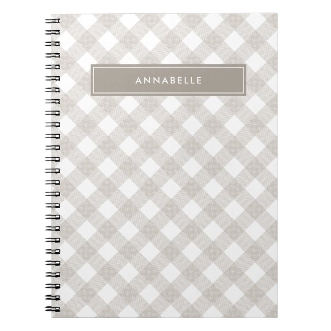 Buffalo tartan modern natural beige personalised notebook (Front)