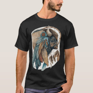 Buffalo Tribal Watercolor Buffalo Dream Catcher T-Shirt