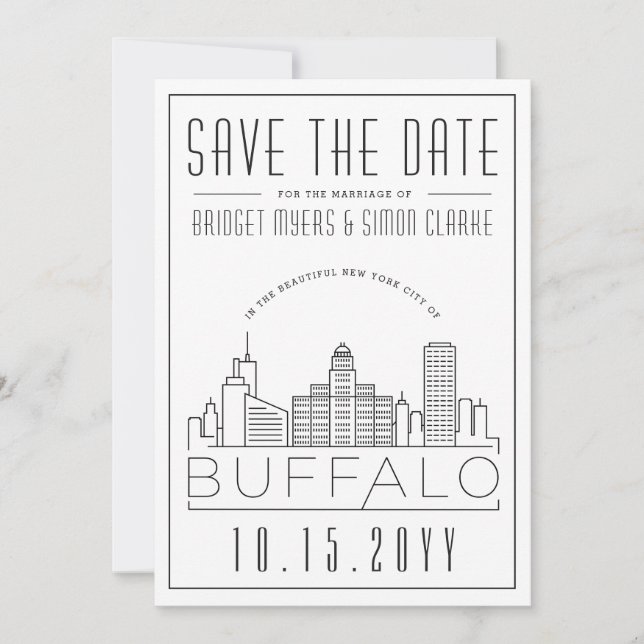 Buffalo Wedding | Stylised Skyline Save the Date Invitation (Front)
