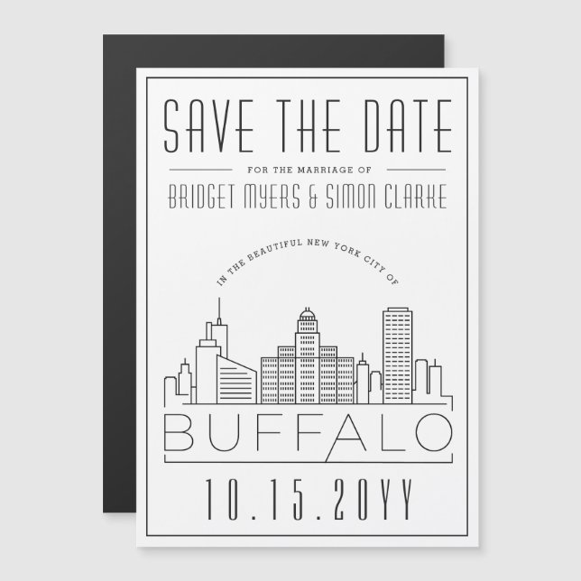 Buffalo Wedding | Stylised Skyline Save the Date Magnetic Invitation (Front/Back)