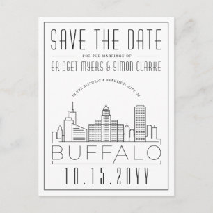 Buffalo Wedding   Stylised Skyline Save the Date Postcard