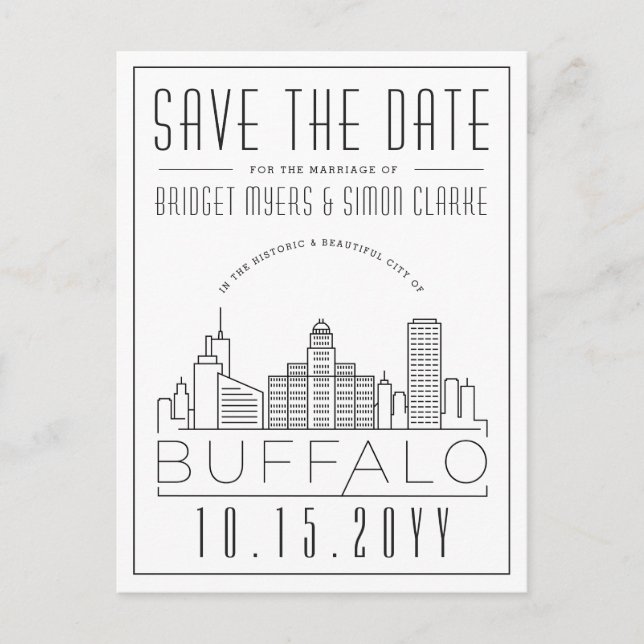 Buffalo Wedding | Stylised Skyline Save the Date Postcard (Front)