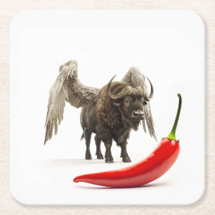 Buffalo Wings With Chili Pepper Square Paper Coaster