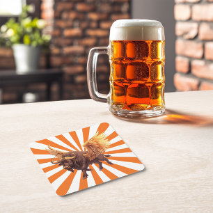 Buffalo Wings With Orange Starburst Square Paper Coaster