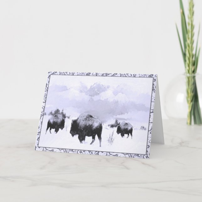 Buffalo Winter Scene Greeting Card (Front)
