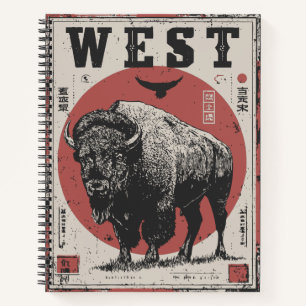 Buffalo with Red Sun and Western Terrain Notebook
