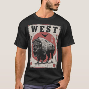 Buffalo with Red Sun and Western Terrain T-Shirt