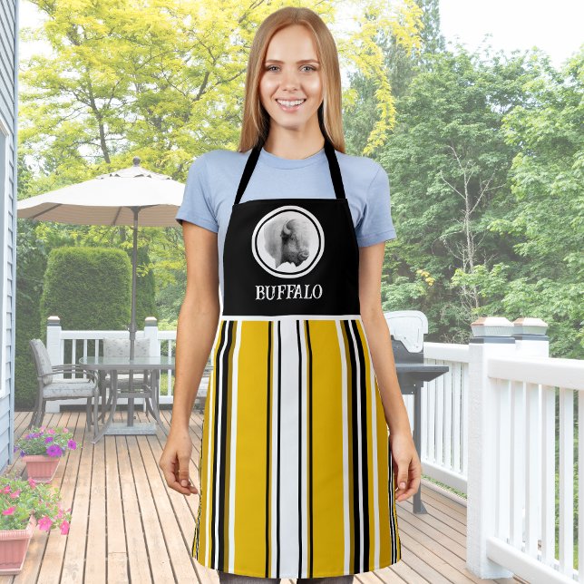 Buffalo Yellow Black White Stripe BBQ Kitchen Apron (Creator Uploaded)