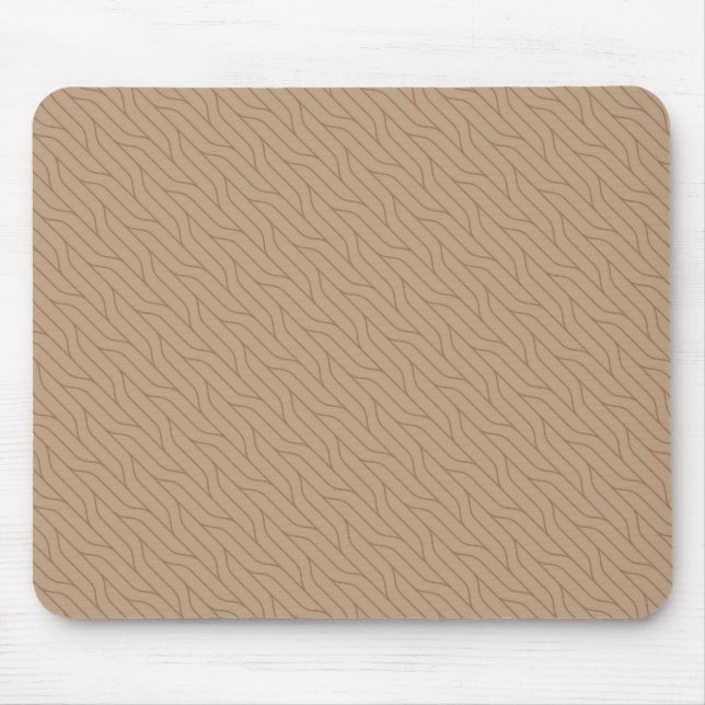 Buffed Beige Mocha Mousse Brown Wavy Line Pattern Mouse Pad (Front)