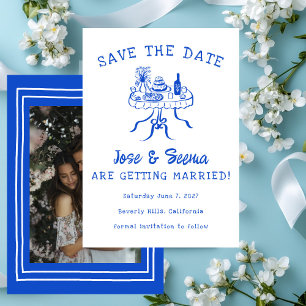 Buffet Dinner Table Hand Drawn Cute Custom Photo Save The Date