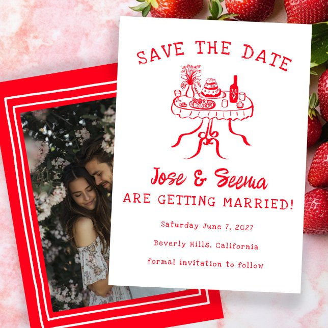Buffet Dinner Table Hand Drawn Cute Custom Photo Save The Date (Buffet Dinner Table Hand Drawn Cute Custom Photo Save The Date Wedding Invitation Engagement
)