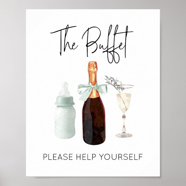 Buffet Sign for Baby Shower Green Sip & See (Front)