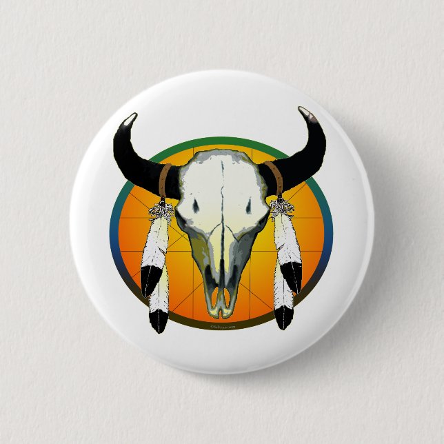 bufflalo skull 6 cm round badge (Front)