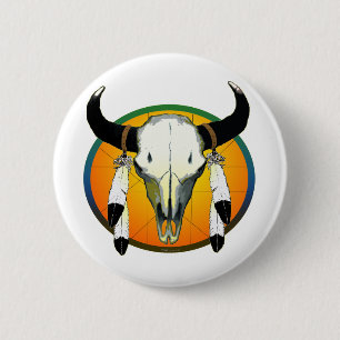 bufflalo skull 6 cm round badge