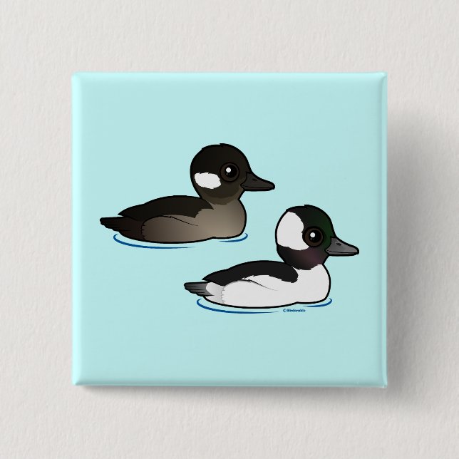 Bufflehead Pair 15 Cm Square Badge (Front)