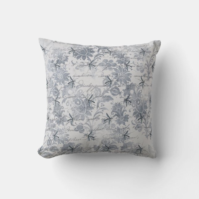 Bug and Blue Grey Floral Cushion (Front)