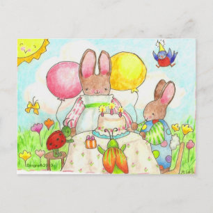 bug and bunny birthday party invitation postcard