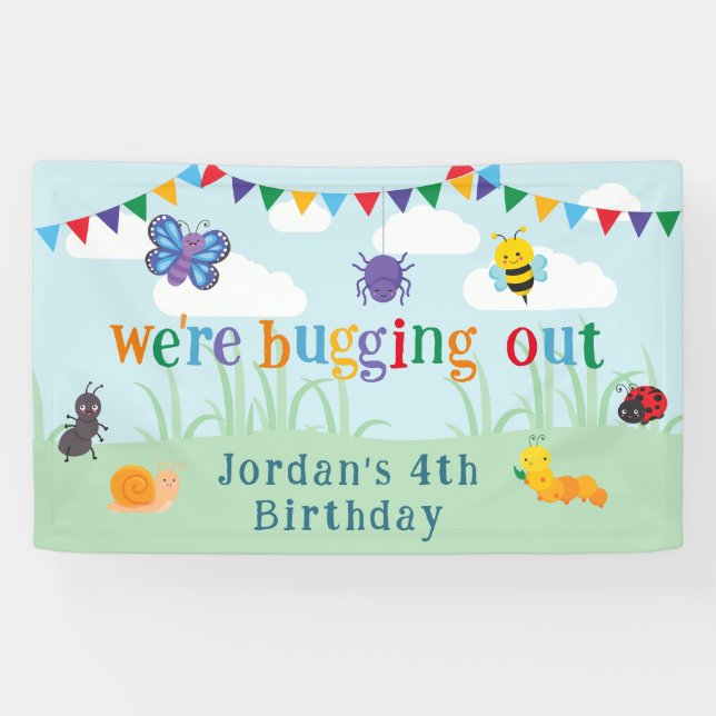 Bug Birthday Invitation, Cute Colourful Bug Party  Banner (Horizontal)