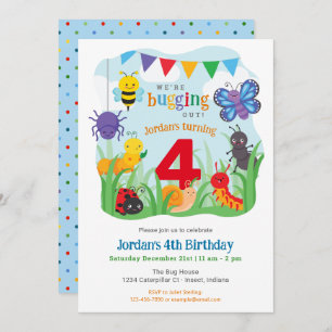 Bug Birthday Invitation, Cute Colourful Bug Party  Invitation