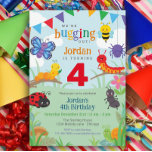 Bug Birthday Invitation, Cute Colourful Bug Party  Invitation<br><div class="desc">These bug birthday invitations are fun and colourful, with a bug party including a cute bee, purple spider, caterpillar, ant, ladybug, butterfly and snail- all celebrating your kiddo's birthday. Rainbow bunting flag, flowers and puffy white clouds add to the party atmosphere. The backer design is colour coordinated with a polka...</div>