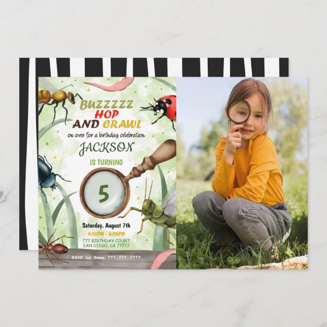 Bug Birthday Kids Photo Invitation (Front/Back)