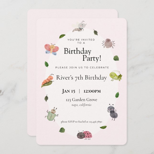 Bug Birthday Party Invitation (Front/Back)