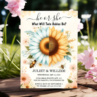Bug Daisy Bloom Rustic Busy Bee Gender Reveal Invitation