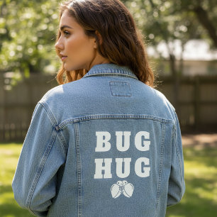 Bug Hug Cute White Typography with Hugging Bugs Denim Jacket