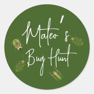 Bug Hunt Insect Birthday Hand Drawn Design  Classic Round Sticker