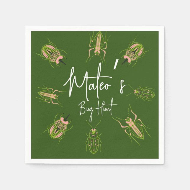 Bug Hunt Insect Birthday Hand Drawn Napkin (Front)