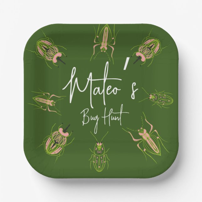 Bug Hunt Insect Birthday Hand Drawn  Paper Plate (Front)