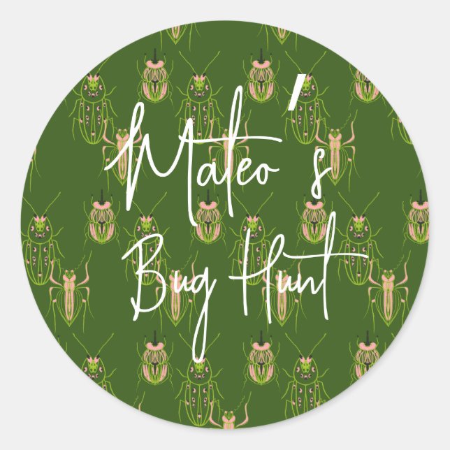 Bug Hunt Insect Birthday Hand Drawn Pattern Classic Round Sticker (Front)
